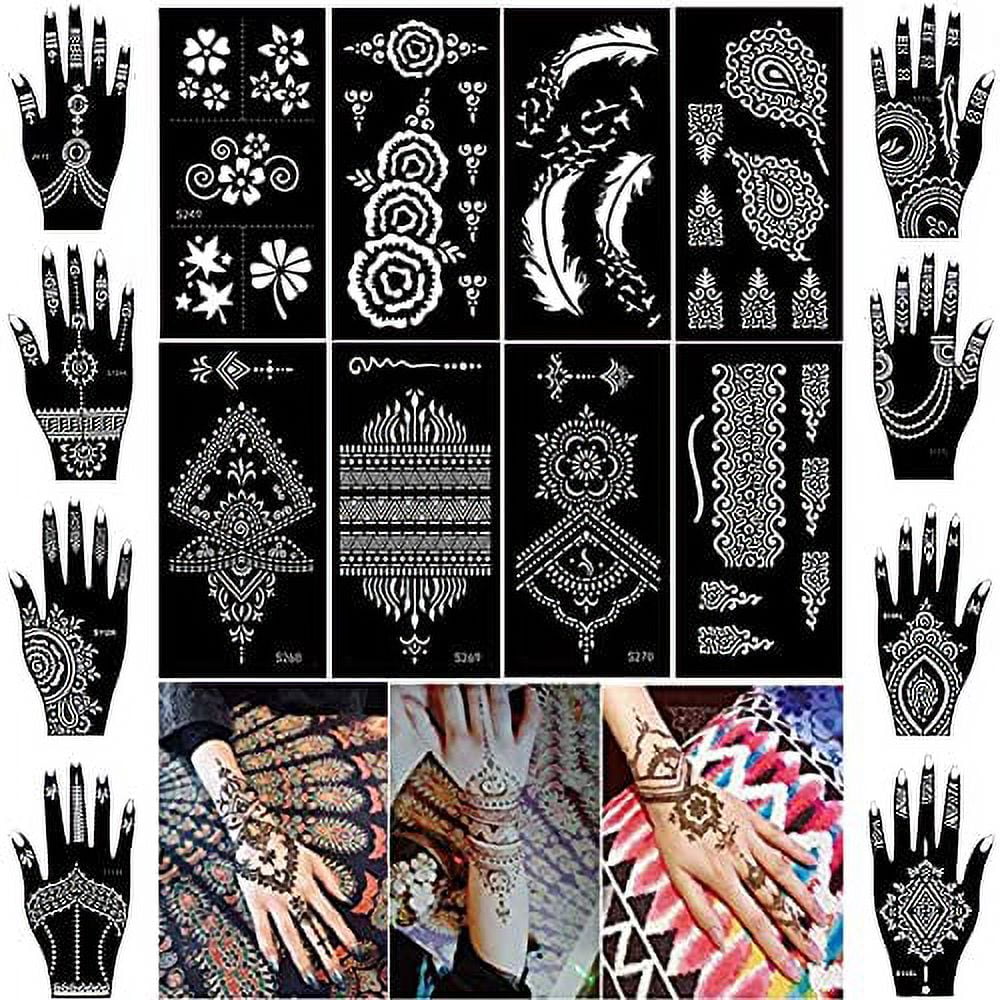 Xmasir Pack of 16 Sheets Henna Tattoo Stencil/Templates Temporary Kit, Indian Arabian