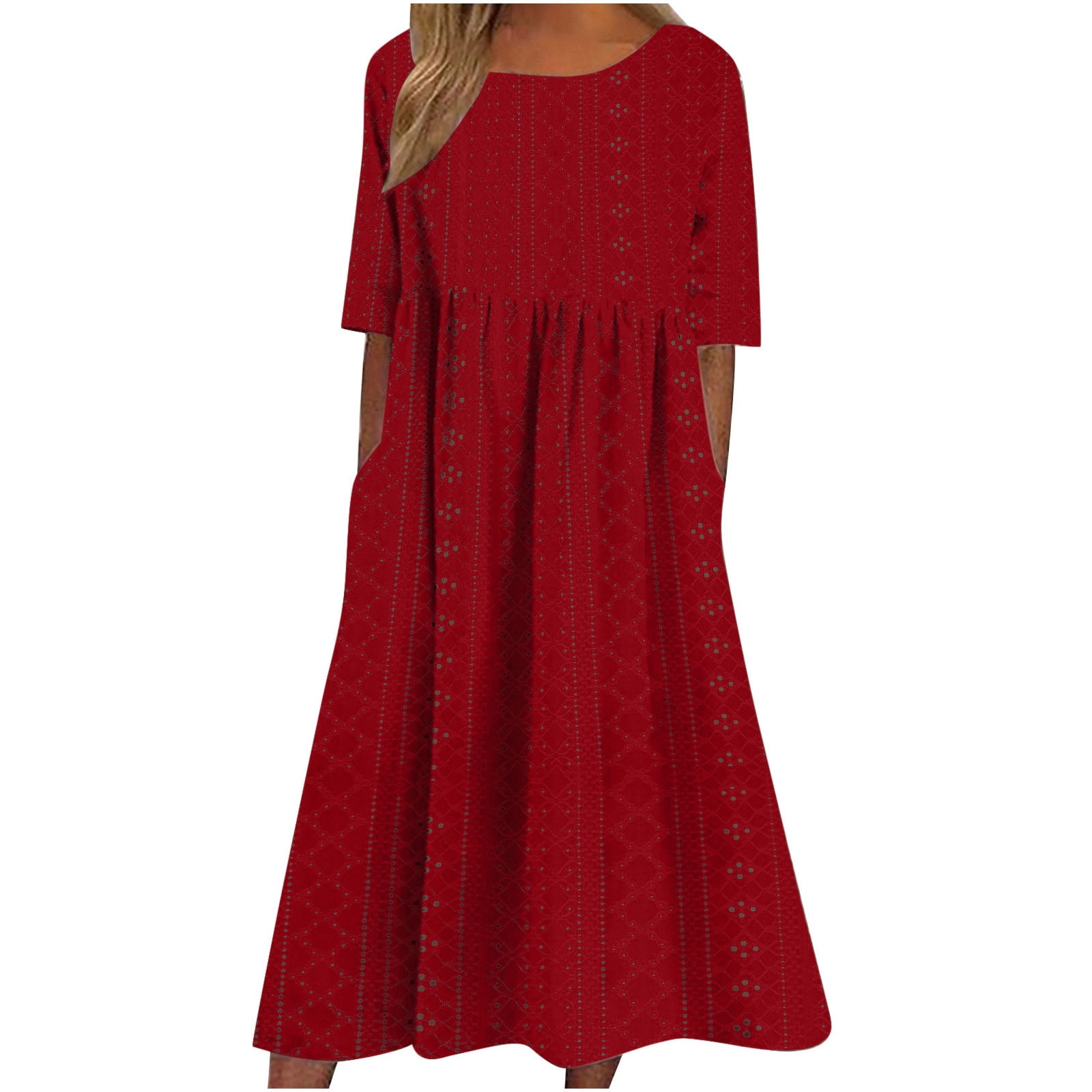 XMBPUM Maxi Dress Short Sleeve Pockets Womens Fall Dresses Maxi Ruched ...