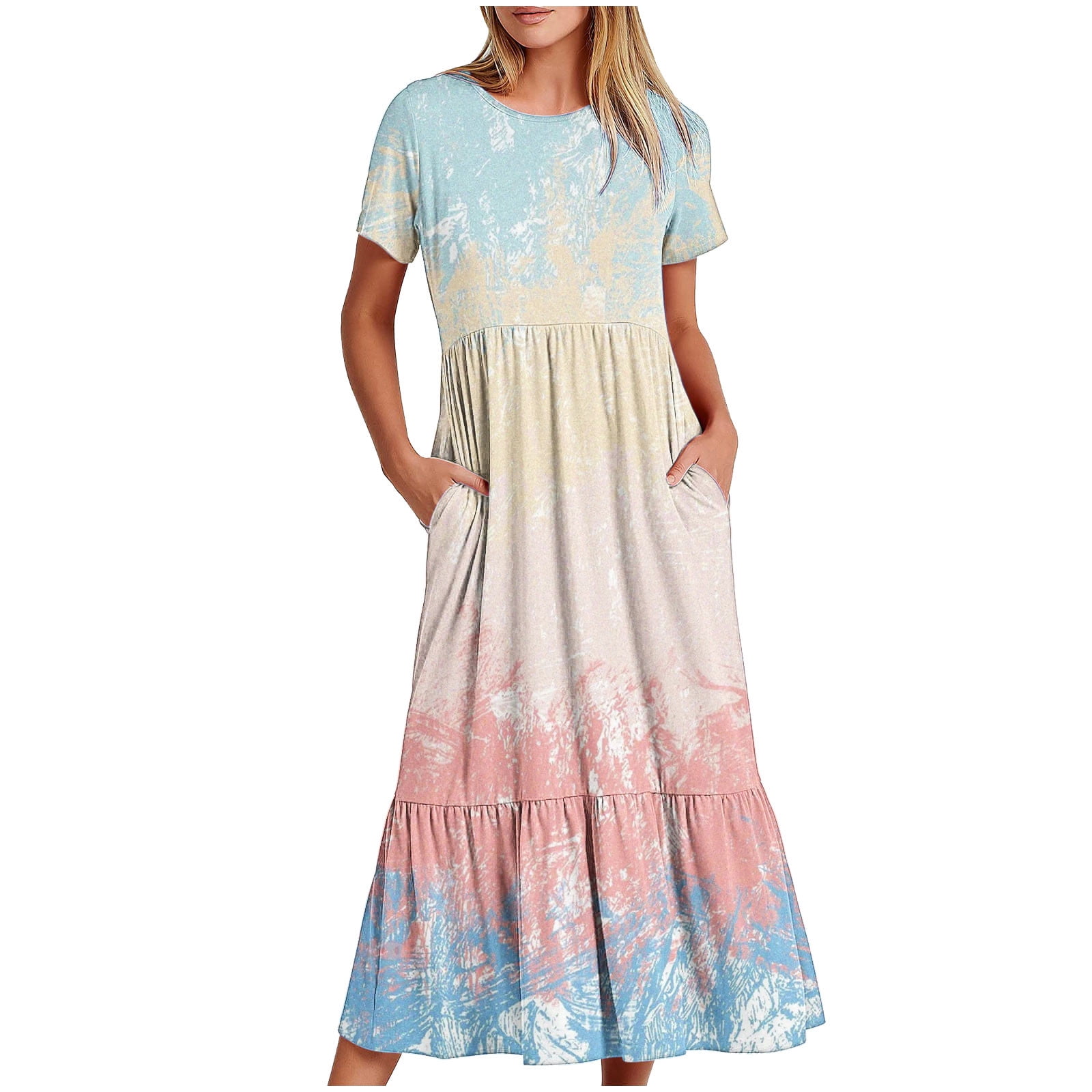 XMBPUM White Boho Maxi Dress Short Sleeve Wrap Dress Maxi for Women ...