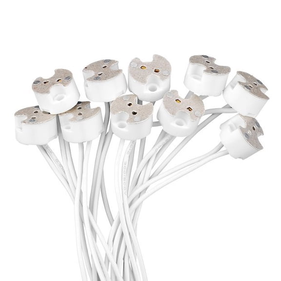 XMHEIRD LED 10 Pack MR16 Light Socket Compatible with Halogen and LED, fits All GU5.3 Sockets, Ceramic Base with Silicon Wire Also fits MR11 and G4 (Pack of 10)