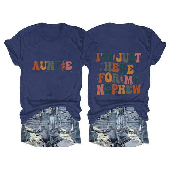XMHJSMD Aunt Shirt I'M Just Here for My Nephew T Shirts Auntie Tee Shirt Crewneck Cotton Short Sleeve(Navy Blue,Xxl)