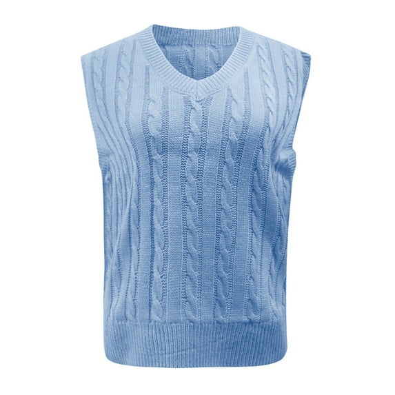 XMHJSMD Ladies' Solid Color Knit Vest Pullover V Neck Vest Sweater Sleeveless Vest (Blue,Xs)