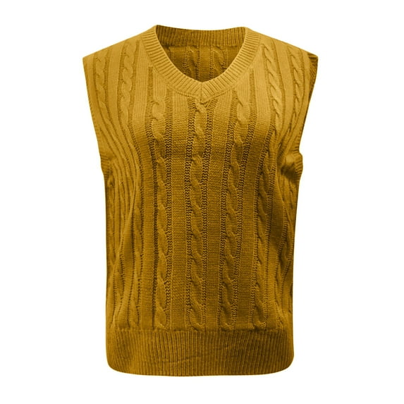 XMHJSMD Ladies' Solid Color Knit Vest Pullover V Neck Vest Sweater Sleeveless Vest (Yellow,S)
