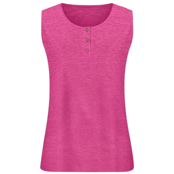 XMHJSMD Tank Tops for Women 2024 Women Solid Color Button Loose Sleeveless T Shirt Tunic Blouse Tank(Hot Pink,Xxxl)