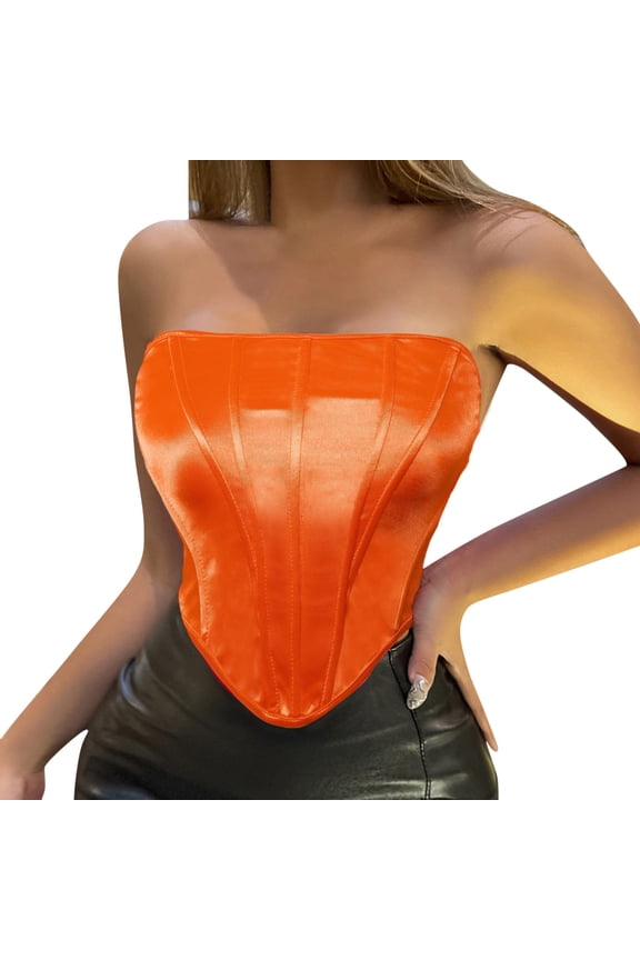 Tanks for Women Women Sexy Bustier Corset Top Lace Off Shoulder Vintage Sleevesless Tank Top Party Clubwear(Orange,S)