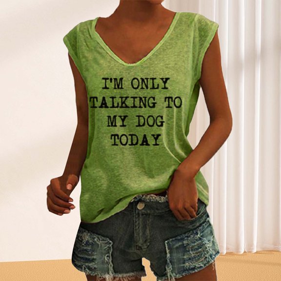 XMHJSMD Vacation Classic-Fit Shirt Plus Size Tops Womens I'M Talking To My God Today Tank Top Casual Funny Words Tank Tops for Women (Green,S)