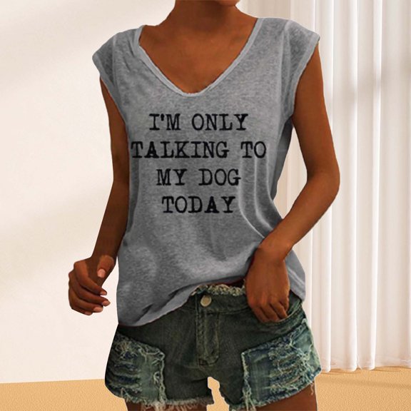 XMHJSMD Vacation Classic-Fit Shirt Plus Size Tops Womens I'M Talking To My God Today Tank Top Casual Funny Words Tank Tops for Women (Grey,S)