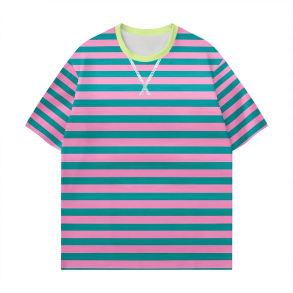XMHJSMD Women Oversized Striped Color Block Short Sleeve Crew Neck T Shirts Casual Loose Pullover Tops Summer Tee Shirt(Pink2,M)