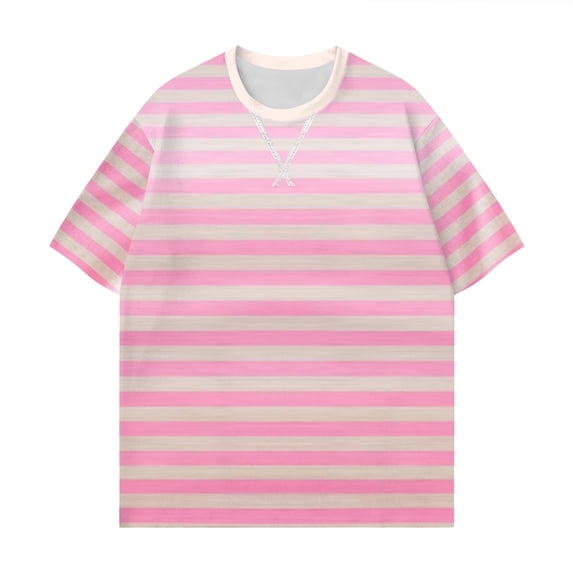 XMHJSMD Women Oversized Striped Color Block Short Sleeve Crew Neck T Shirts Casual Loose Pullover Tops Summer Tee Shirt(Pink3,Xl)