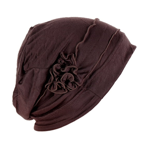 XMHJSMD Women Splicing Model Hat Beading Hat Muslim Ruffle Cancer Chemo Hat Wrap Cap(Brown,S)