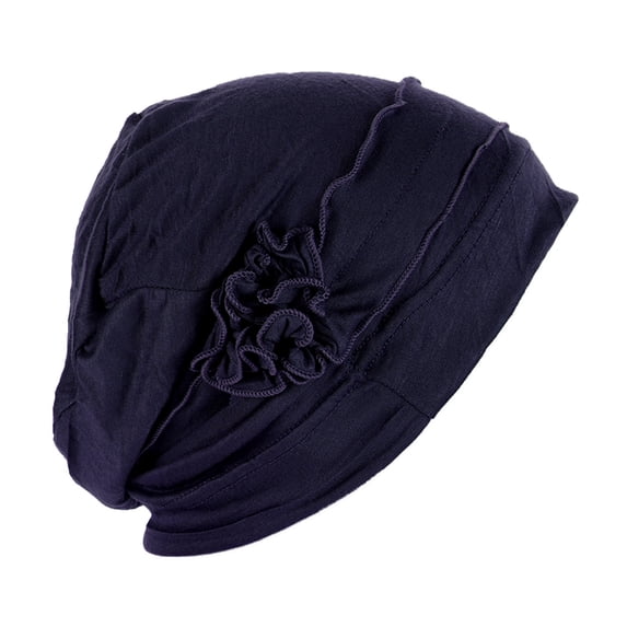 XMHJSMD Women Splicing Model Hat Beading Hat Muslim Ruffle Cancer Chemo Hat Wrap Cap(Navy Blue,S)