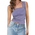 thumbnail image 1 of XMHJSMD Women Square Neck Wide Straps Crop Tank Tops Casual Floral Sleeveless Lettuce Trim Slim Fit Crop Ca M I Vest Tops (Purple,S), 1 of 4
