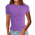 thumbnail image 1 of XMHJSMD Women's Crew Neck Short Sleeve Tees Slim Fit T Shirt Basic Tops(Purple,Xl), 1 of 3