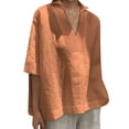thumbnail image 1 of XMHJSMD Women's Mid Sleeved V Neck All Solid Color Oversized Loose Shirt T Shirt(Red,S), 1 of 5