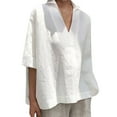 thumbnail image 1 of XMHJSMD Women's Mid Sleeved V Neck All Solid Color Oversized Loose Shirt T Shirt(White,Xxxxl), 1 of 5