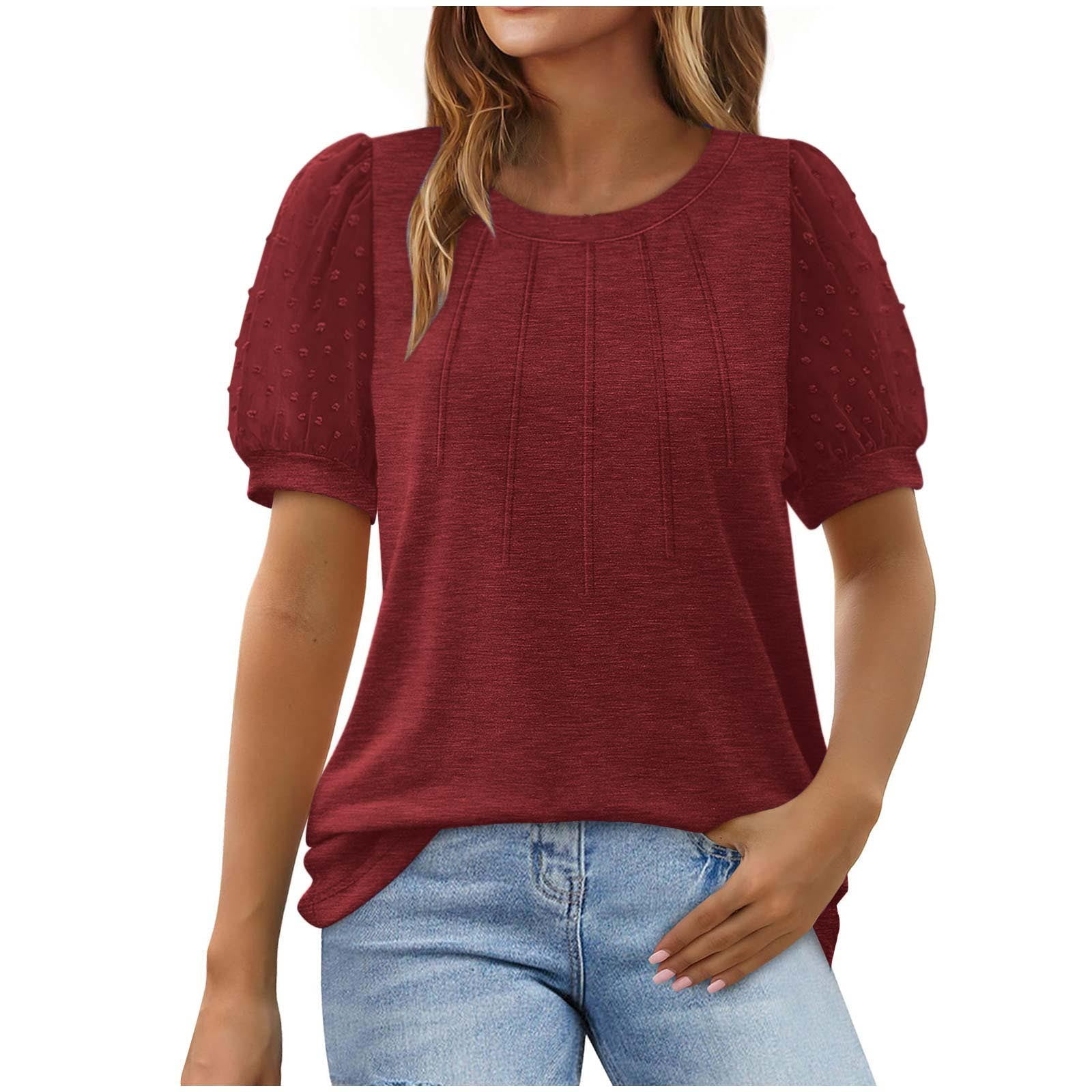 XMHJSMD Womens Short Sleeve Tops Women's Fashion Casual Round Neck