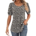 thumbnail image 2 of Women's Ruffle Short Sleeve Blouse - Pleated Crew Neck Summer Top For Work & Casual Wear 2 of 9