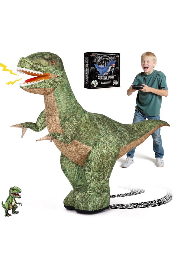 4ft Inflatable Dinosaur Remote Control Car with LED Sound & 360 °Rotation, Large Walking Dinosaur Blow up Toy for Kids Ages 3+ Gift,Green