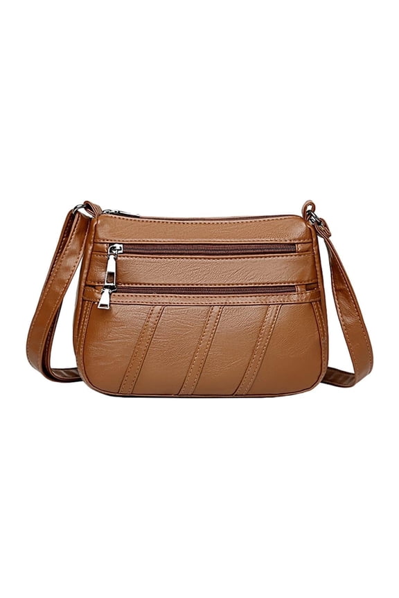 2xLadies Cross Body Bag PU Leather Bag Shoulder Handbag Long Strap Brown