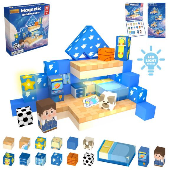 XMKP Magnetic Building Blocks 100PCS Space Cowboy House Deluxe – STEM Construction Cube Set for Kids Ages 3-10, Gift for Toddler