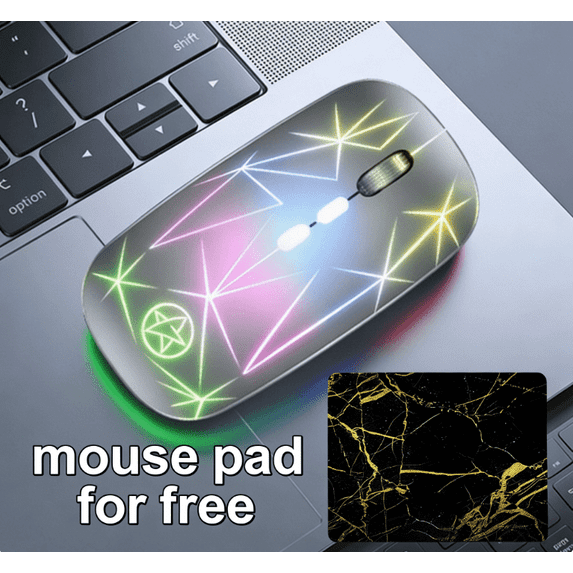 XMKP Wireless Mouse, 2.4G Portable Optical Quiet RGB Mouse with USB Receiver and Type C Adapter, 3 Adjustable DPI Levels, Wireless Computer Mice for Laptop, Computer, PC, MacBook, Desktop