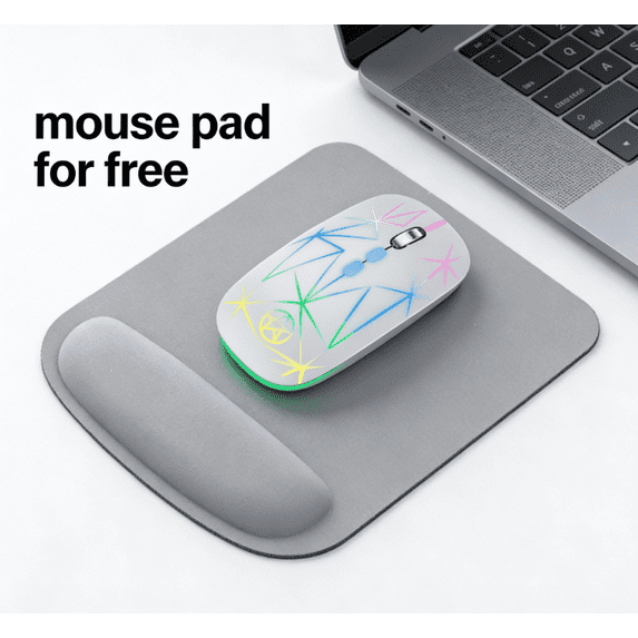 XMKP Wireless Mouse, 2.4G Portable Optical Quiet RGB Mouse with USB Receiver and Type C Adapter, 3 Adjustable DPI Levels, Wireless Computer Mice for Laptop, Computer, PC, MacBook, Desktop