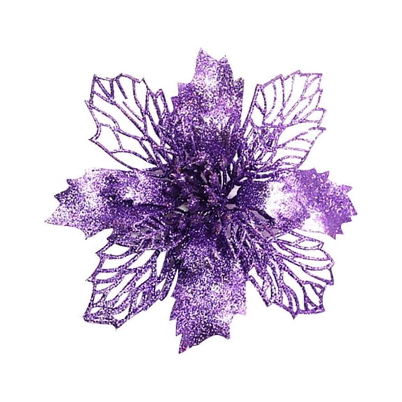 XMMSWDLA 10 Pcs Glitter Artificial Flower Christmas Tree Wreath Diy Ornaments 4inch Faux Flower for Xmas New Year Wedding Party Holiday Decoration Christmas Wall Decor Purple