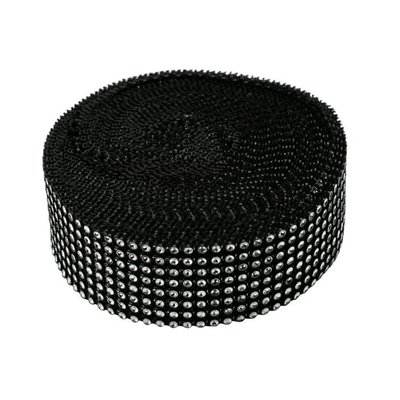XMMSWDLA 10 Yards Bling Wrap Ribbon Rhinestone Ribbon Acrylic Wrap Mesh for Wedding Cakes Birthday Decorations, Baby Shower and Craft Project (Black)