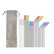 XMMSWDLA 16pcs Reusable Stainless Steel Straws with Silicone Tips, Stainless steel Drinking Straw Set with Travel Case and Cleaning Brushes, Extra WideStraws for 20,30 Oz Tumblers and Smoothies