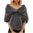 thumbnail image 1 of XMMSWDLA 1920s Bride Wedding Fur Shawls and Wraps Winter Bridal Faux Fox Fur Stoles and Scarfs for Women and Bridesmaids Dark Gray Neck Scarf, 1 of 6