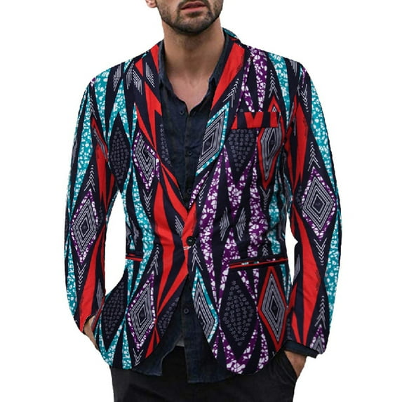 XMMSWDLA 2022 Men Tops African Ethnic Colorful Floral Style Characteristic Printed Singlebreasted Casual Suit