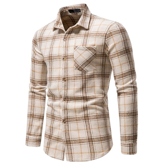 XMMSWDLA 2022 Clearance Men Tops Autumn And Winter Plaid Shirt Thickened Warm en Flannel Shirt Coat Men's