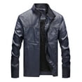 thumbnail image 1 of XMMSWDLA 2022 Men Tops Autumn Pure Color Stand Collar Imitation Leather Jacket Coat, 1 of 2