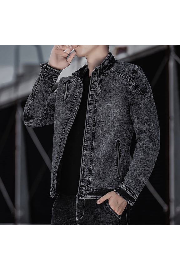 2022 Men Tops Autumn Spring And Autumn Solid Color Zipper Faux Leather Jacket