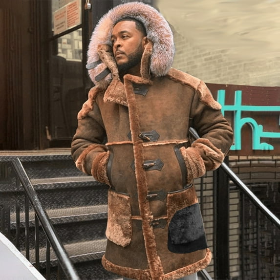 XMMSWDLA 2022 Clearance Men Tops Casual Mid-length Velvet Coat Mid-length Hooded Single-breasted Coat Jacket