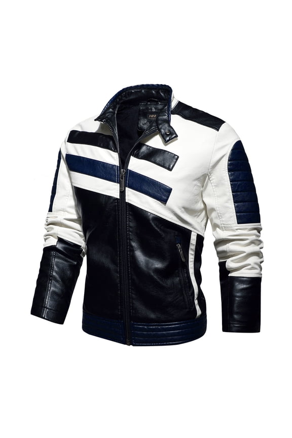2022 Men Tops Motorcycle Leather Winter Racing Suit Top Zipper Stand-up Collar Jacket Coats