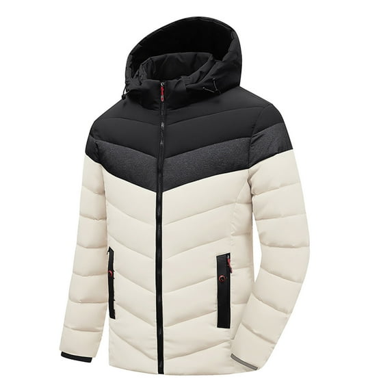 XMMSWDLA 2022 Men Tops Patchiwork Casual Thicken Hooded Zipper Keep Warm Jacket Coats