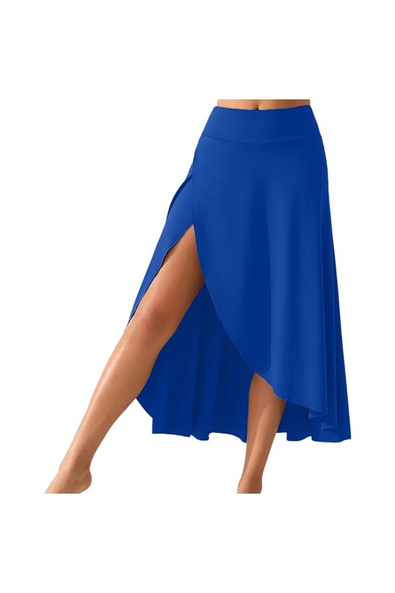 Women's Solid Color High Waist Slit Midi Skirt, Elegant Bodycon Maxi Skirt, Slim Fit Casual Skirt with Side Split,Blue,XL