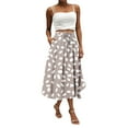 thumbnail image 1 of Yucgh Women's Bohemian Flower Midi Skirt with Pockets, Solid Color High Waisted Skirt, Casual Elastic Waist Skirt for Summer Wear,Khaki,M, 1 of 4
