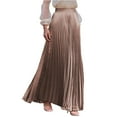 thumbnail image 1 of Yucgh Women's Pleated Solid Color Maxi Skirt with Large Swing, A-line Floor Length Skirt, Casual Flowy Skirt with Elastic Waist,Champagne,M, 1 of 8