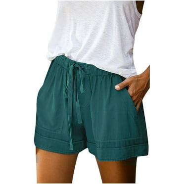 XMMSWDLA 2024 Womens Summer Shorts Casual Comfy Drawstring Elastic Waist Shorts with Pockets Beach Lightweight Shorts Navy High Waisted Shorts