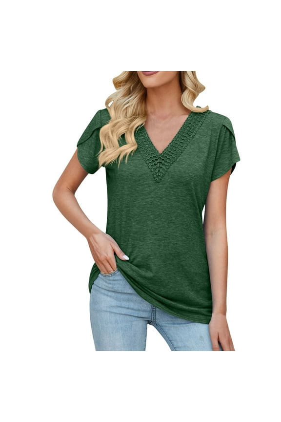 2024 Womens Summer Tunics Tops Short Sleeve Casual T-Shirts V Neck Loose Comfy Tee Lightweight Cute Blouse Womens Summer Tops