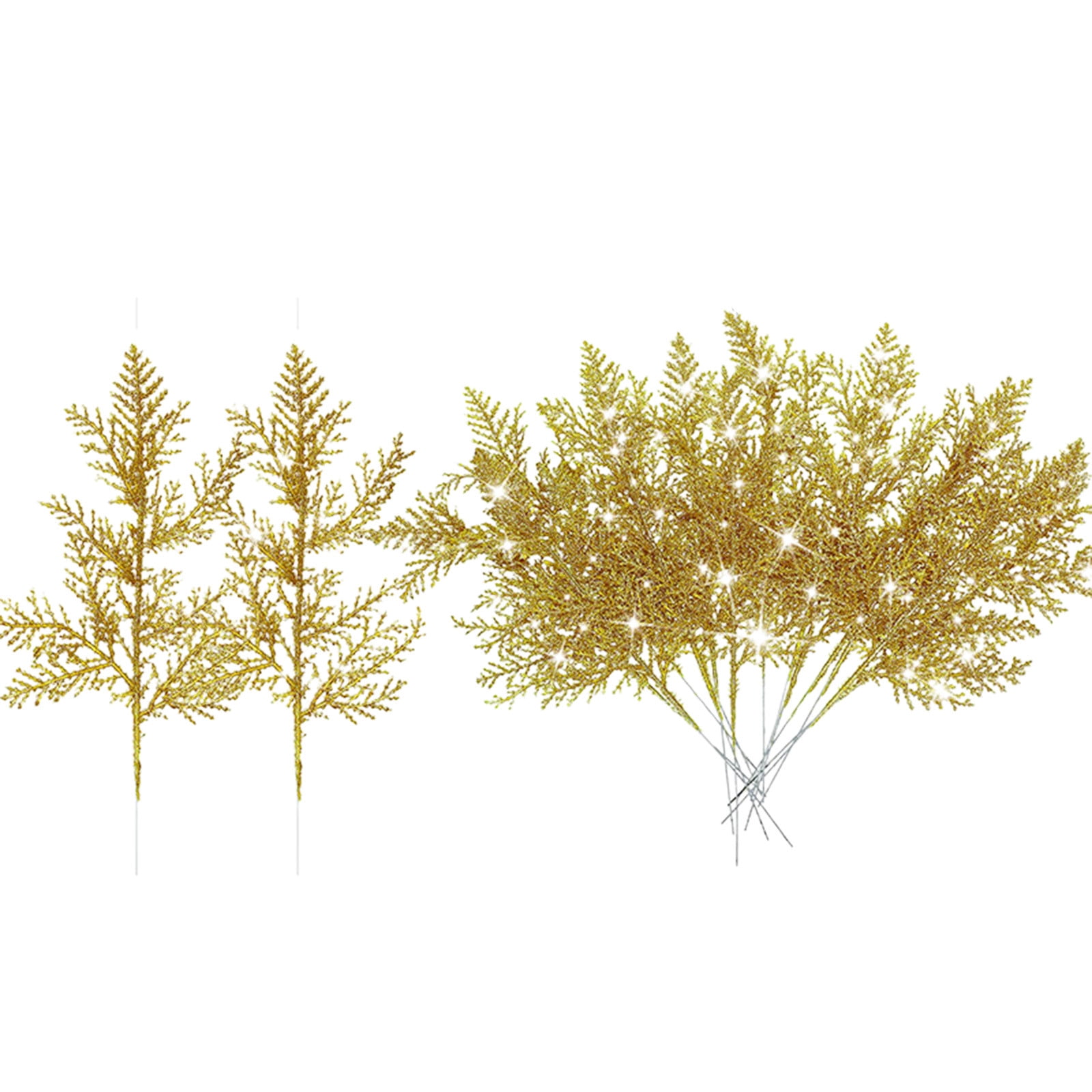XMMSWDLA 20PC Glitter Artificial Cedar Sprigs Picks Faux Cedar Branches