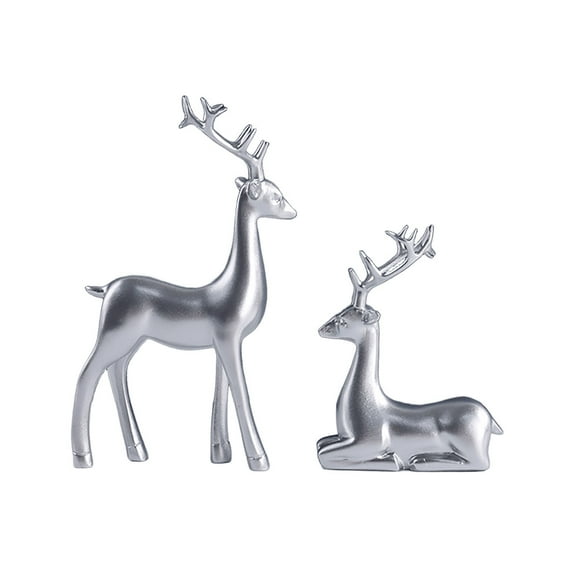 XMMSWDLA 2Pcs Christmas Reindeer Figurines - Resin Couple Deer Sculptures,Matte Elk Statues for Home Decor,Mini Xmas Deer Statue Centerpiece for Living Room/Office/Bookshelf,Christmas Decorations