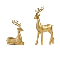 XMMSWDLA 2Pcs Christmas Reindeer Figurines - Resin Couple Deer Sculptures,Matte Elk Statues for Home Decor,Mini Xmas Deer Statue Centerpiece for Living Room/Office/Bookshelf,Christmas Decorations