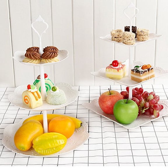 XMMSWDLA 3-Tier Cupcake Stand Cake Dessert Wedding Event Party Display Tower Plate Round Three-Tier Fruit Tray Dried Fruit Tray Afternoon Tea Snack Tray B