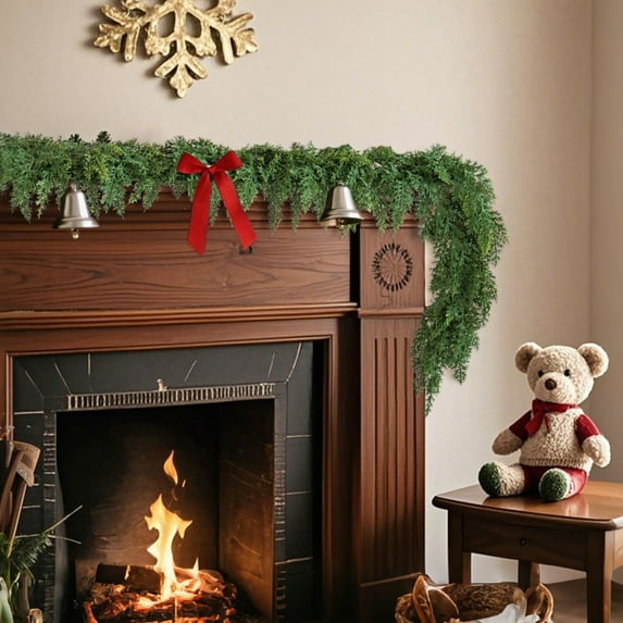 XMMSWDLA 4.9-6.56FT Christmas Decoration,Flocked Christmas Garland,Realistic Artificial Christmas Pine Garland- Norfolk-Style Faux Greenery for Indoor/Outdoor Holiday Decor