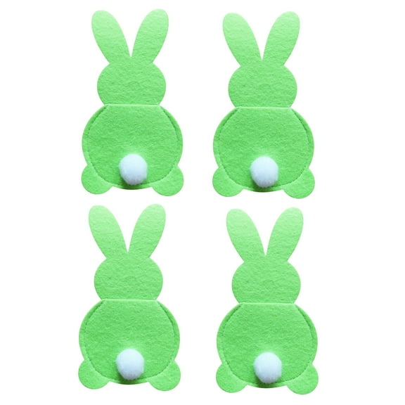 XMMSWDLA 4 Pcs Easter Bunny Utensil Cutlery Holder Pouch Bags Rabbit Felt Silverware Utensil Sleeve for Knife Forks Spring Easter Table Decoration Wedding Birthday Party Gifts