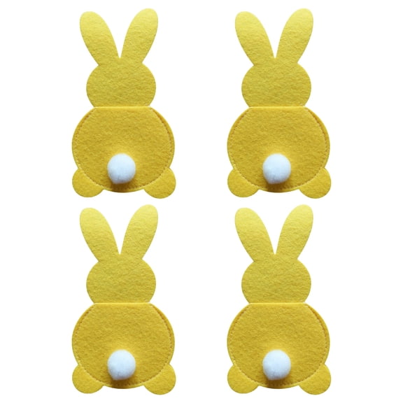 XMMSWDLA 4 Pcs Easter Bunny Utensil Cutlery Holder Pouch Bags Rabbit Felt Silverware Utensil Sleeve for Knife Forks Spring Easter Table Decoration Wedding Birthday Party Gifts