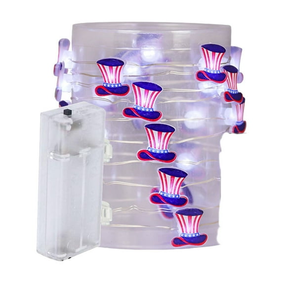 XMMSWDLA 4th of July Decorations - Red White and Blue Lights Battery Operated, 40inch Patriotic USA Flag Hat Star Fairy Lights String Fourth of July Decor for Home Independence Day Memorial Day